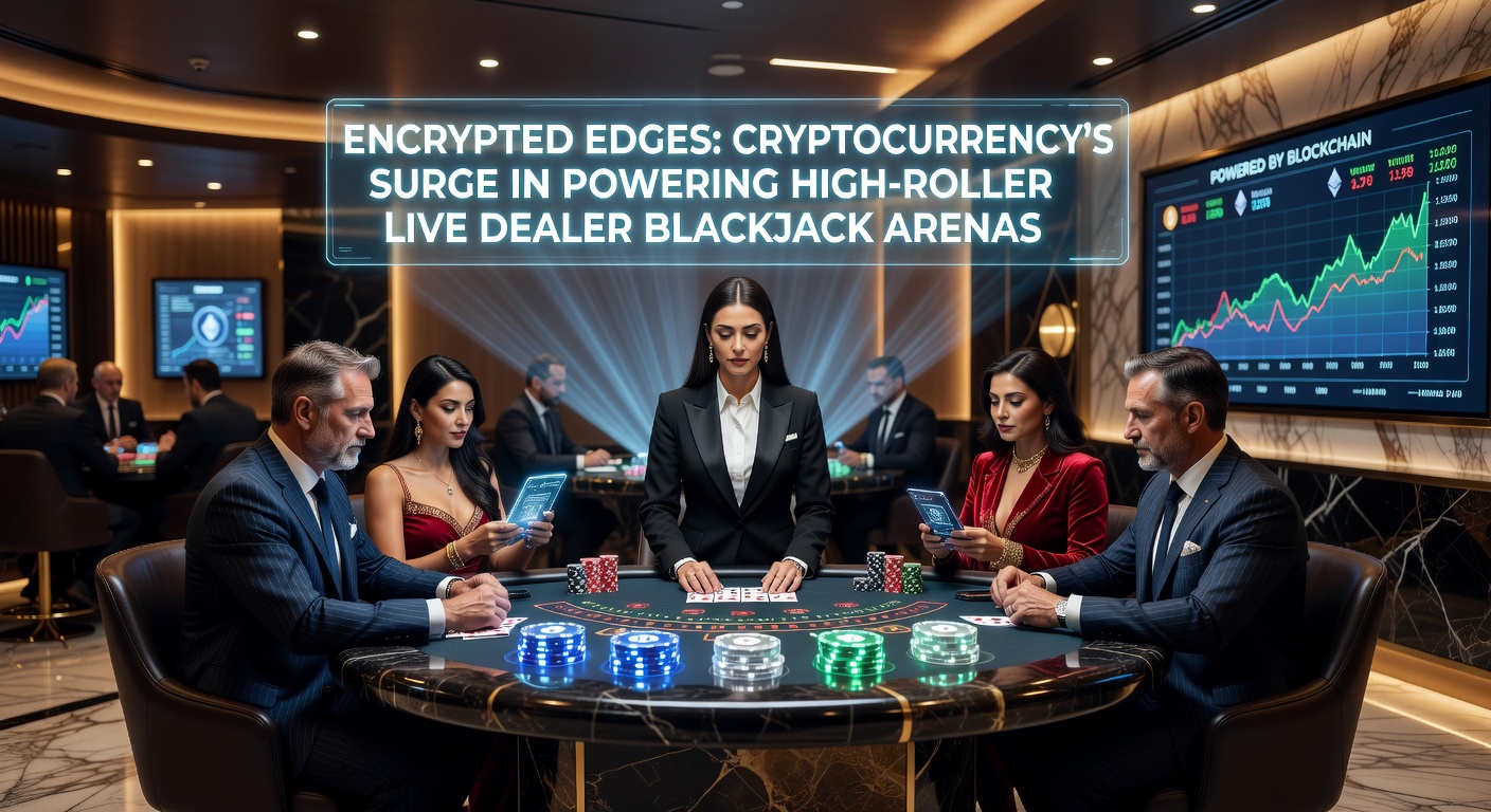 Blockchain-netwerkvisualisatie met blackjackkaarten en high-roller chips die door versleutelde kanalen stromen