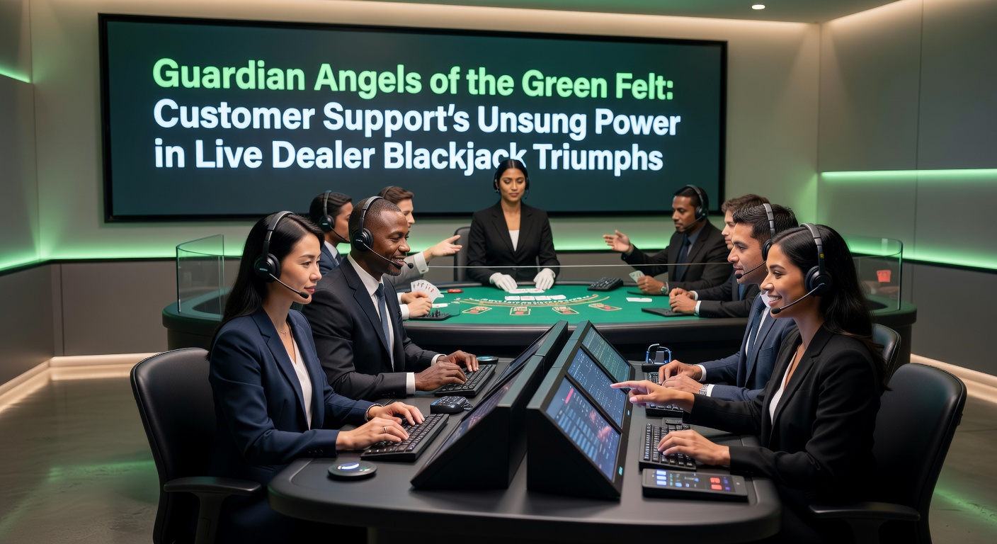 Live dealer blackjack tafel met customer support icoon op een groen vilt, symboliserend hulp tijdens het spel