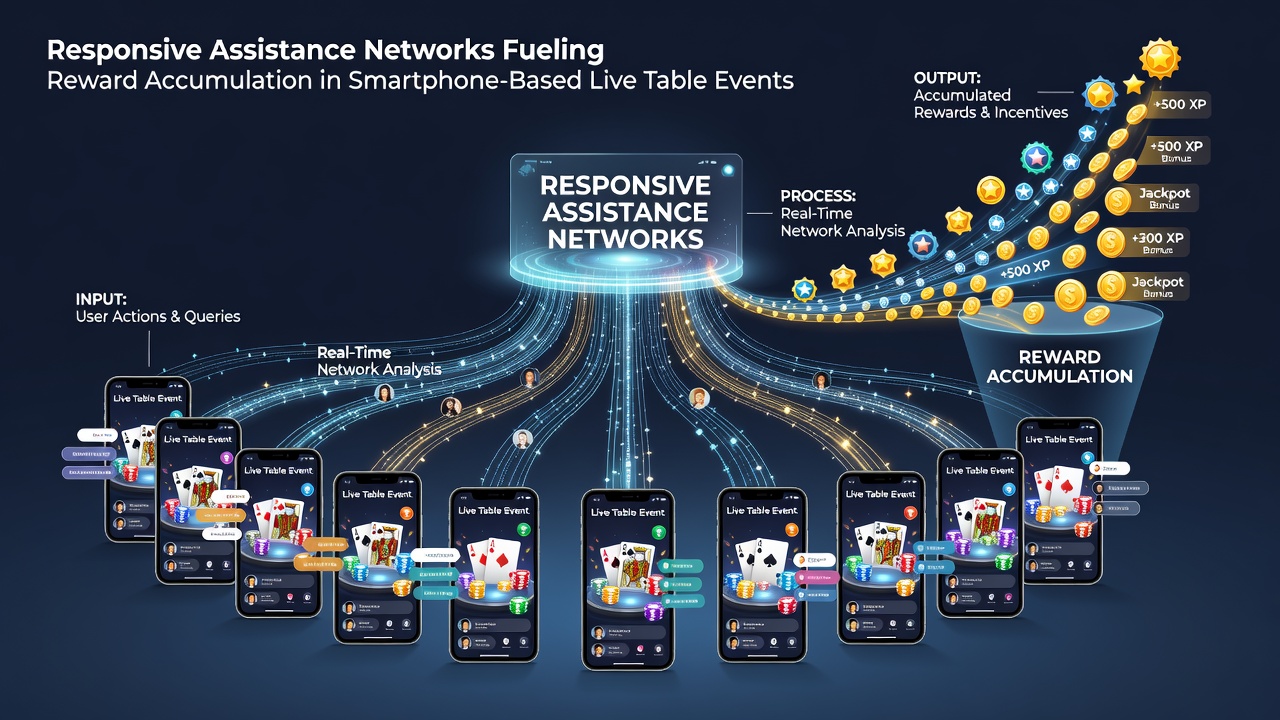 Diagram van responsieve assistentienetwerken verbonden met mobiele live dealer interfaces