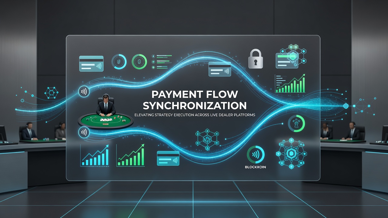 Diagram van gesynchroniseerde betalingsstromen in live dealer platformen met real-time data-integratie