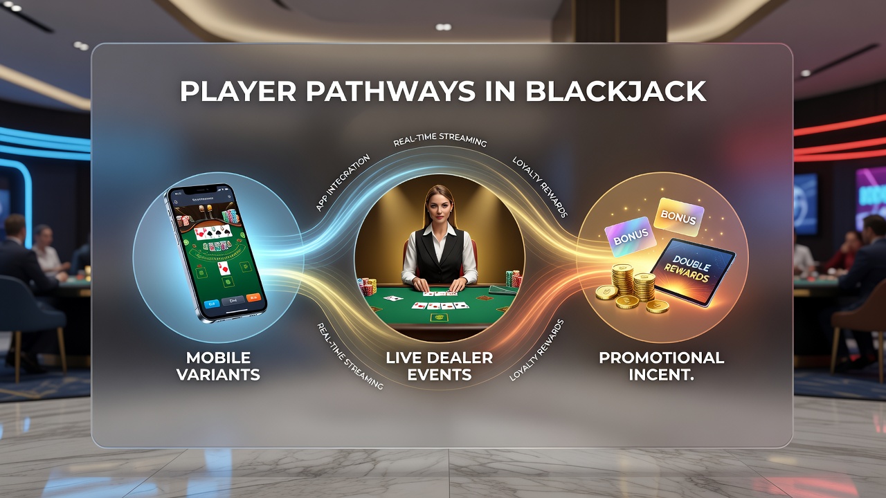 Illustratie van live dealer blackjack gekoppeld aan mobiele promoties en VIP-trajecten