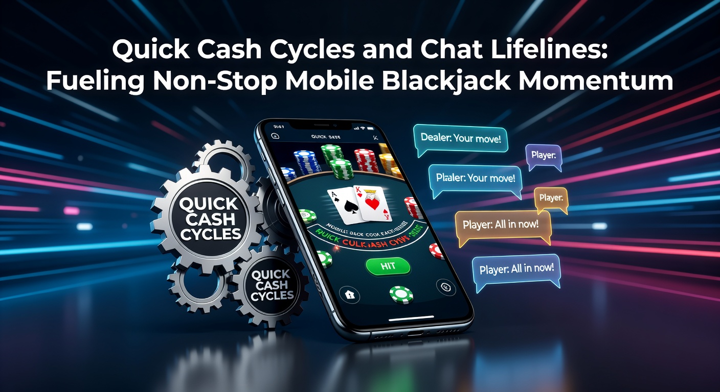 Mobiele blackjack speler checkt snelle uitbetaling via app, met chatvenster open op de achtergrond