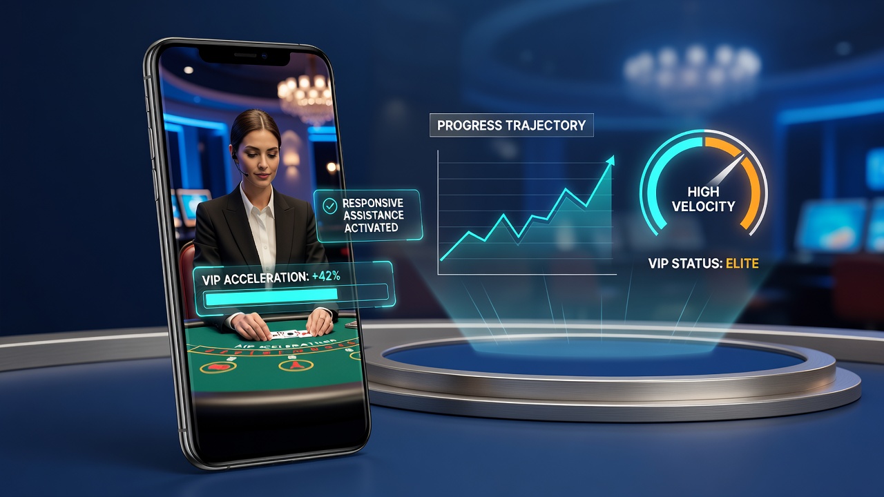 Mobiele live dealer blackjack sessie met VIP-speler die responsieve assistentie ontvangt via app