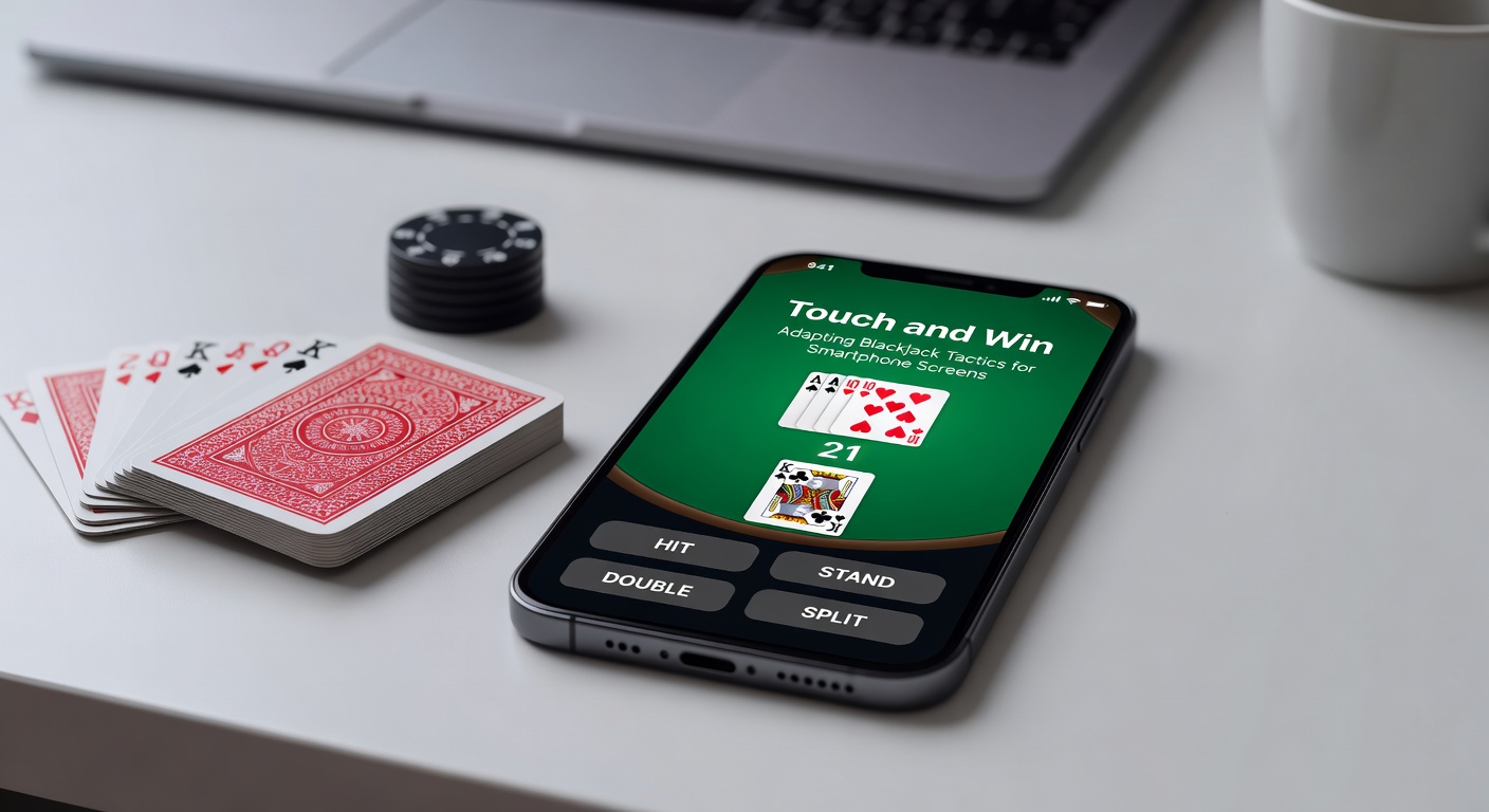 Smartphone met blackjack-app op een touch screen, vingers die kaarten aanraken tijdens een live dealer ronde