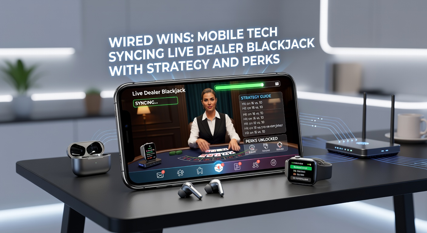 Mobiele telefoon toont live dealer blackjack sessie met strategische overlays en bonus indicators